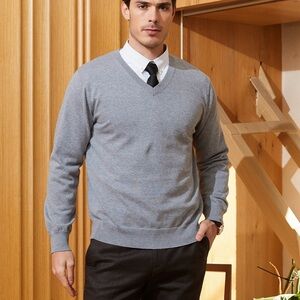 Men's Gray V-Neck Sweater